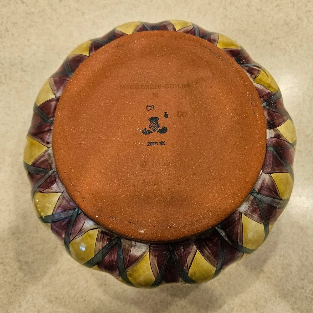 RARE MACKENZIE CHILDS ARGYLE PLAID AURORA CERAMIC GROOVY CANISTER JAR DISH